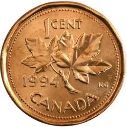 1994 Canadian 1-Cent Maple Leaf Twig Penny Coin (Brilliant Uncirculated)