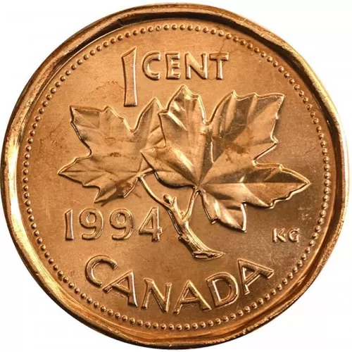 1994 Canadian 1-Cent Maple Leaf Twig Penny Coin (Brilliant Uncirculated)