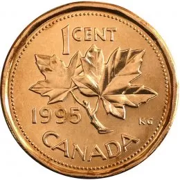 1995 Canadian 1-Cent Maple Leaf Twig Penny Coin (Brilliant Uncirculated)