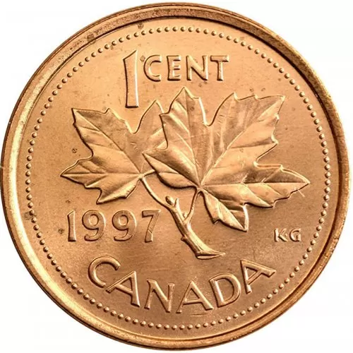 1997 Canadian 1-Cent Maple Leaf Twig Penny Coin (Brilliant Uncirculated)