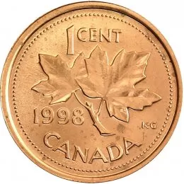 1998 Canadian 1-Cent Maple Leaf Twig Penny Coin (Brilliant Uncirculated)