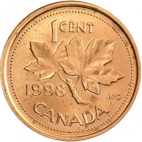 1998 Canadian 1-Cent Maple Leaf Twig Penny Coin (Brilliant Uncirculated)