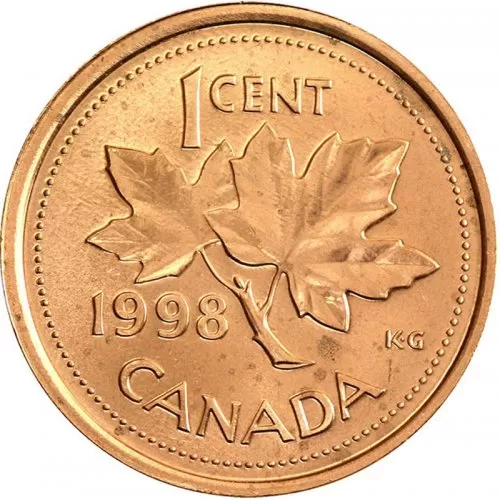 1998 Canadian 1-Cent Maple Leaf Twig Penny Coin (Brilliant Uncirculated)