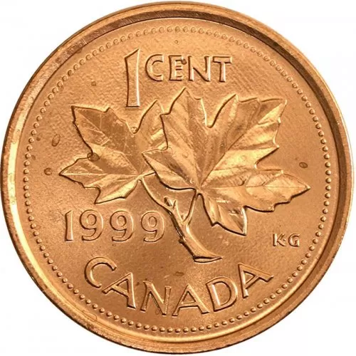 1999 Canadian 1-Cent Maple Leaf Twig Penny Coin (Brilliant Uncirculated)