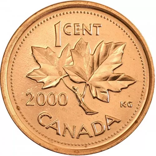 2000 Canadian 1-Cent Maple Leaf Twig Penny Coin (Brilliant Uncirculated)