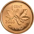 2003 Canadian 1-Cent Maple Leaf Twig/Old Effigy Penny Original Coin Roll
