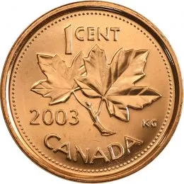 2003-P Canadian 1-Cent Maple Leaf Twig/Old Effigy Penny Coin (Brilliant Uncirculated)