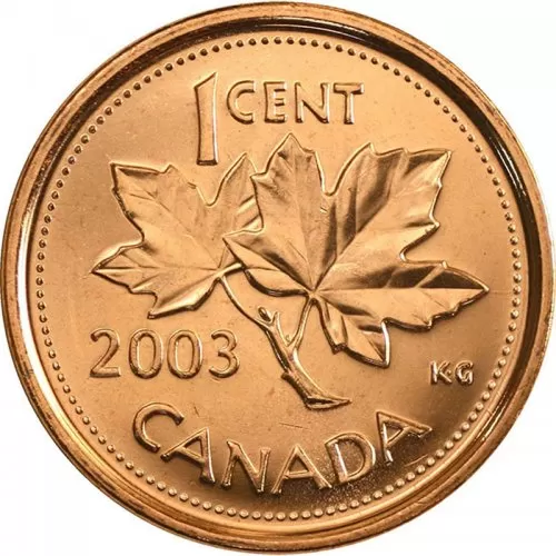 2003 Canadian 1-Cent Maple Leaf Twig/Old Effigy Penny Coin (Brilliant Uncirculated)