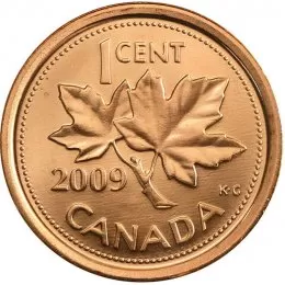 2009 NON-MAGNETIC Canadian 1-Cent Maple Leaf Twig Penny Coin (Brilliant Uncirculated)