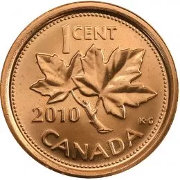 2010 NON-MAGNETIC Canadian 1-Cent Maple Leaf Twig Penny (Brilliant Uncirculated)
