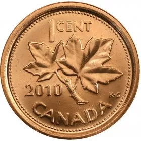 2010 NON-MAGNETIC Canadian 1-Cent Maple Leaf Twig Penny (Brilliant Uncirculated)