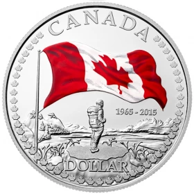 2015 Canadian $1 50th Anniversary of the Canadian Flag Colourized Proof Silver Dollar Coin