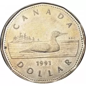 1991 Canadian $1 Common Loon Dollar Coin (Brilliant Uncirculated)