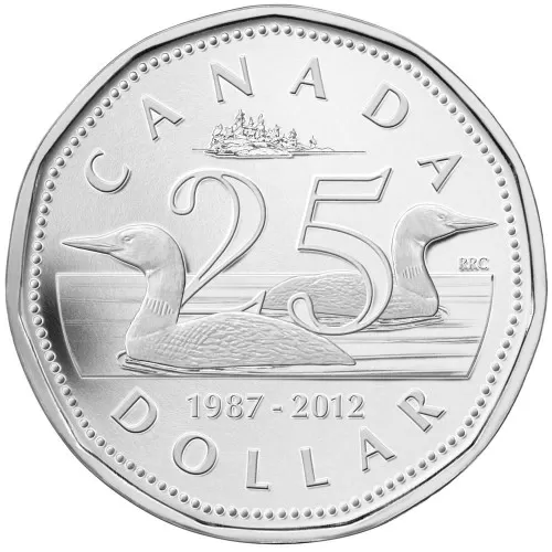 2012 (1987-) Canadian $1 25th Anniversary of the Loonie Proof Silver Dollar Coin