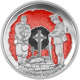 2015 (1915-) Canadian $1 In Flanders Fields 100th Anniv Enamelled Proof Silver Dollar Coin (Limited Edition)
