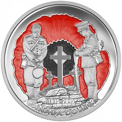 2015 (1915-) Canadian $1 In Flanders Fields 100th Anniv Enamelled Proof Silver Dollar Coin (Limited Edition)