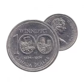 1974 (1874-) Canadian $1 Winnipeg Centennial Dollar Coin (Circulated)