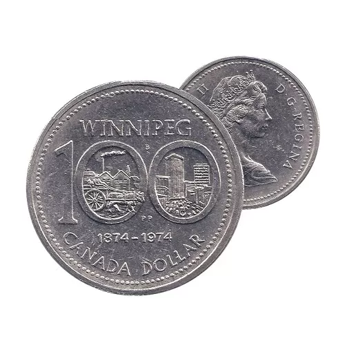 1974 (1874-) Canadian $1 Winnipeg Centennial Dollar Coin (Circulated)