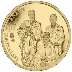 2014 Canadian $200 Royal Generations: Her Majesty Queen Elizabeth II, Prince Charles, Prince William and Prince George - 1 oz Pure Gold Coin