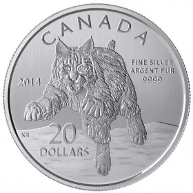 2014 Canadian $20 for $20 Bobcat Fine Silver Coin - Only Coin In Capsule