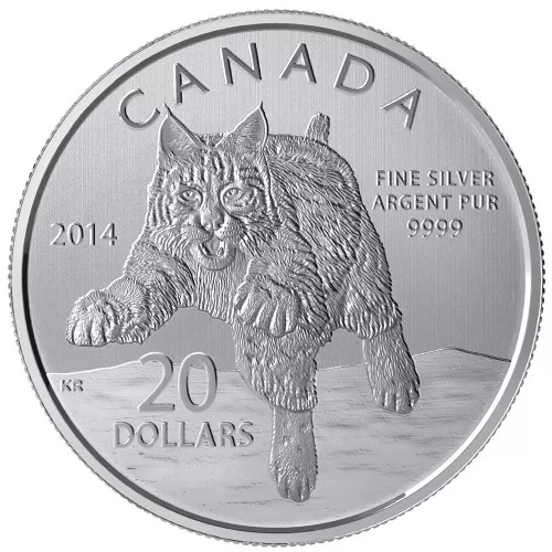 2014 Canadian $20 for $20 Bobcat Fine Silver Coin - Only Coin In Capsule