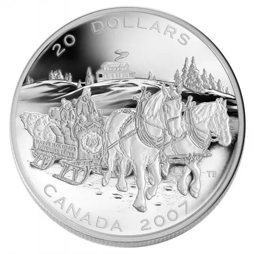 2007 Canadian $20 Holiday Sleigh Ride 1 oz Fine Silver Coin-coin is toned
