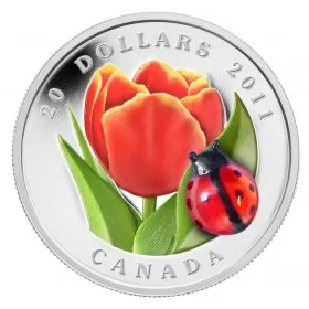 2011 Canada $20 Venetian Glass Tulip with Ladybug 1 oz Fine Silver Coin
