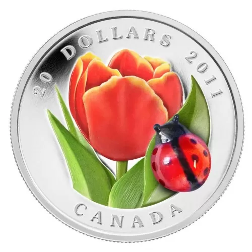 2011 Canada $20 Venetian Glass Tulip with Ladybug 1 oz Fine Silver Coin