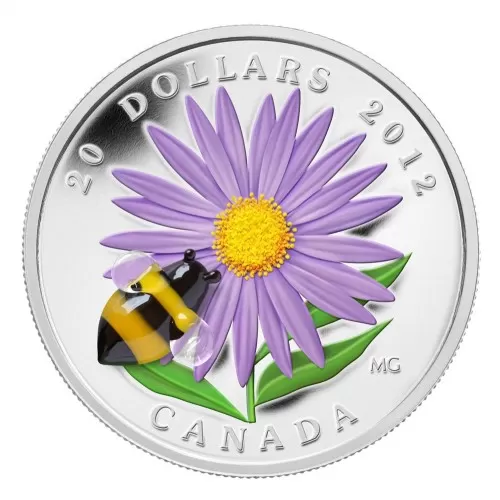 2012 Canadian $20 Aster with Venetian Glass Bumblebee 1 oz Fine Silver Coin