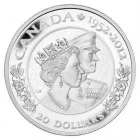2012 (1952-) Canadian $20 Queen's Diamond Jubilee/Double-Effigy Proof Silver Coin