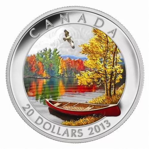 2013 Canadian $20 Autumn Bliss 1 oz Fine Silver Coloured Coin-no outside box & lightly toned