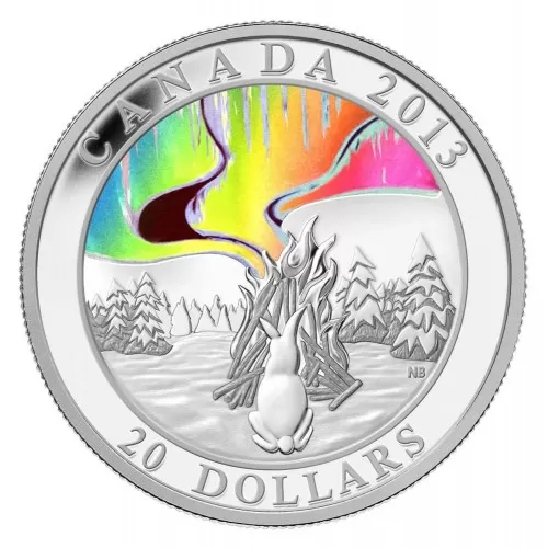 2013 Canadian $20 A Story of the Northern Lights: The Great Hare - 1 oz Fine Silver Hologram Coin - Lightly toned