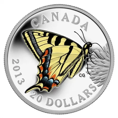 2013 Canadian $20 Butterflies of Canada: Tiger Swallowtail Fine Silver Coloured Coin