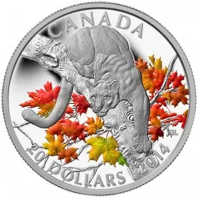2014 Canadian $20 Cougar: Perched on a Maple Tree - 1 oz Fine Silver Coin - tarnished coin