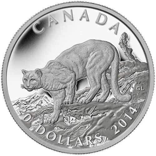 2014 Canadian $20 Cougar: Atop a Mountain - 1 oz Fine Silver Coin
