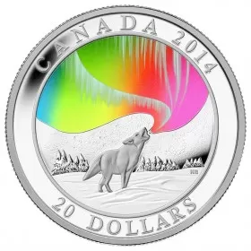 2014 Canadian $20 A Story of the Northern Lights: Howling Wolf - 1 oz Fine Silver Hologram Coin