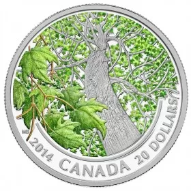 2014 Canadian $20 Maple Canopy: Spring Splendour 1 oz Fine Silver Coloured Coin-lightly toned