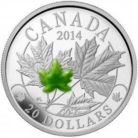 2014 Canadian $20 Majestic Maple Leaves with Jade - 1 oz Fine Silver Coin - Coin In Capsule - COA Only