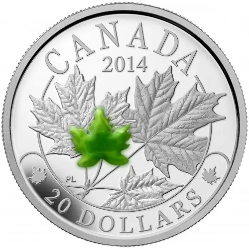 2014 Canadian $20 Majestic Maple Leaves with Jade - 1 oz Fine Silver Coin - Coin In Capsule - COA Only