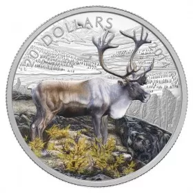 2014 Canadian $20 The Caribou - 1 oz Fine Silver Coloured Coin-no outer box & coin is toned