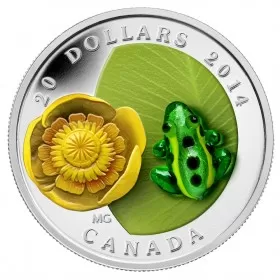 2014 Canadian $20 Water-lily and Venetian Glass Leopard Frog - 1 oz Fine Silver Coin