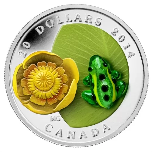 2014 Canadian $20 Water-lily and Venetian Glass Leopard Frog - 1 oz Fine Silver Coin