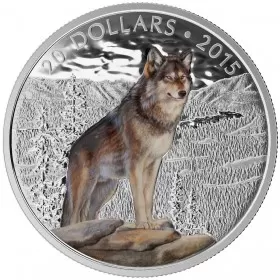 2015 Canadian $20 Imposing Alpha Wolf - 1 oz Fine Silver Coloured Coin