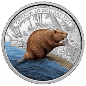 2015 Canadian $20 Beaver at Work - 1 oz Fine Silver Coloured Coin - Coin In Capsule - COA Only