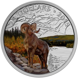 2015 Canadian $20 Bighorn Sheep - 1 oz Fine Silver Coloured Coin 2015 Canadian $20 Bighorn Sheep - 1 oz Fine Silver Coloured Coin