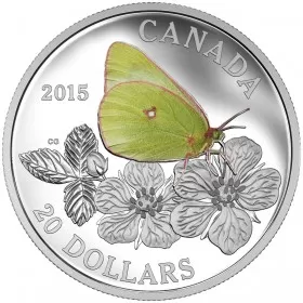 2015 Canadian $20 Butterflies of Canada: Colias Gigantea/Giant Sulphur 1 oz Fine Silver Coloured Coin