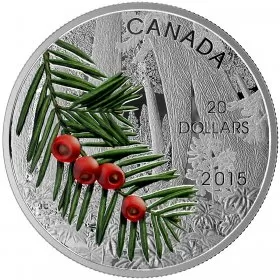 2015 Canadian $20 Forests of Canada: Columbian Yew Tree - 1 oz Fine Silver Coin - Coin In Capsule - COA Only