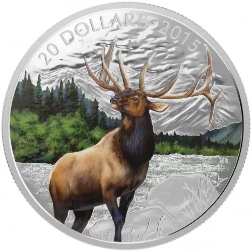 2015 Canadian $20 Majestic Elk - 1 oz Fine Silver Coloured Coin