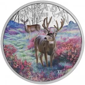 2015 Canadian $20 Misty Morning Mule Deer - 1 oz Fine Silver Coloured Coin