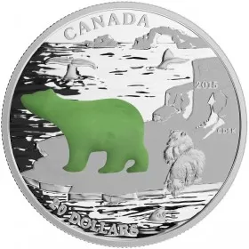2015 Canadian $20 Canadian Icons: Polar Bear - 1 oz Fine Silver Coin with Jade Insert